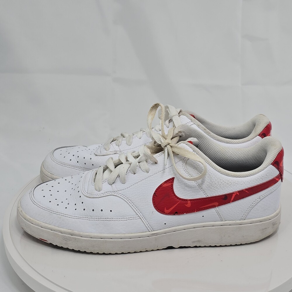 Nike Men 12 Court Vision Low Swoosh/Swooshfetti DM7588-100 White/Red Sneakers